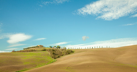 Fototapeta na wymiar Tuscany Typical Farmland and Countryhouses Landscape