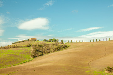 Fototapeta na wymiar Tuscany Typical Farmland and Countryhouses Landscape