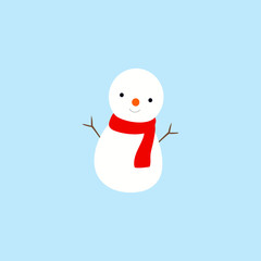 Snowman with red scarf flat cartoon simple graphic vector illustration  