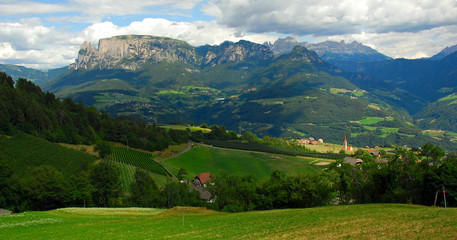 Fototapeta na wymiar South Tyrol, Bolzano, Italy. View of the Dolomite Alps and the valley.