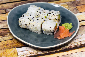 Japanese food Sushi Roll Maki of Salmon and avocado
