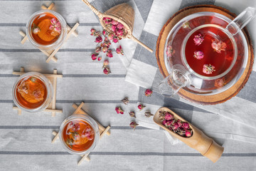 tea made from tea rose petals in a glass bowl on table