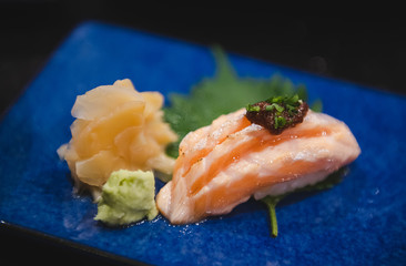 Salmon belly sushi set.