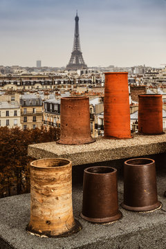 chimneys, roofs of Paris, Eiffel Tower