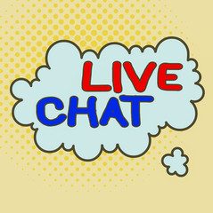 Word writing text Live Chat. Business photo showcasing talking with friend or someone through internet and PC phone Asymmetrical uneven shaped format pattern object outline multicolour design