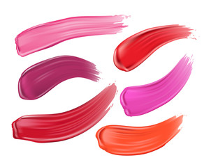 Set of cosmetic lipstick smears on white background - obrazy, fototapety, plakaty