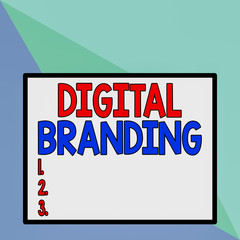 Fototapeta premium Text sign showing Digital Branding. Business photo text combination of internet branding and digital marketing Front close up view big blank rectangle abstract geometrical background