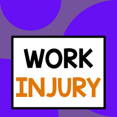 Word writing text Work Injury. Business photo showcasing illness caused by events or exposures in the work environment Front close up view big blank rectangle abstract geometrical background