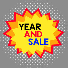 Word writing text Year And Sale. Business photo showcasing Annual Discounts Holiday Season clearance Traditional Asymmetrical uneven shaped format pattern object outline multicolour design