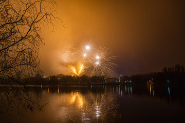 fireworks over lake