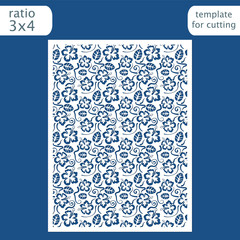 Laser cut wedding invitation card template.  Cut out the paper card with floral pattern.  Greeting card template for cutting plotter. Vector.