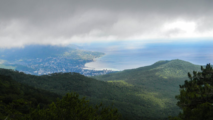 Obraz na płótnie Canvas Crimean mountains sea panorama. Ai-Perti point. Paradise view. Summer resort