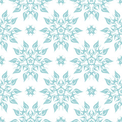 Floral seamless pattern. Blue and white background. Vector illustration