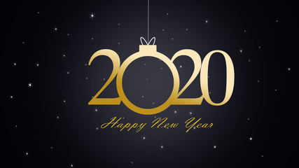 Fototapeta premium Happy new year 2020, gold text and star on black background.