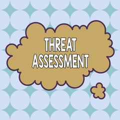 Text sign showing Threat Assessment. Business photo showcasing determining the seriousness of a potential threat Asymmetrical uneven shaped format pattern object outline multicolour design
