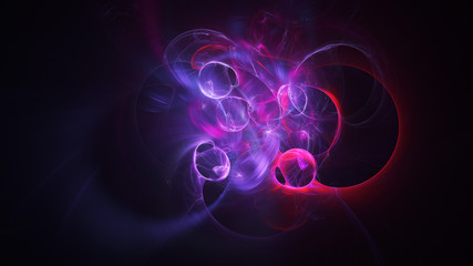 Abstract violet and red glowing shapes. Fantasy light background. Digital fractal art. 3d rendering.