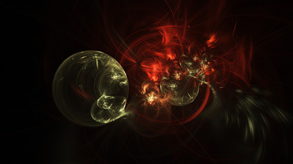 Abstract transparent gold and orange crystal shapes. Fantasy light background. Digital fractal art. 3d rendering.