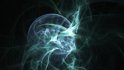 Abstract transparent blue crystal shapes. Fantasy light background. Digital fractal art. 3d rendering.