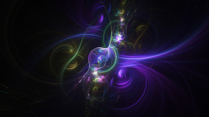Abstract blue and violet glowing shapes. Fantasy light background. Digital fractal art. 3d rendering.