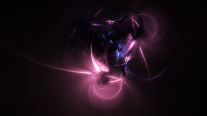 Abstract blue and rose glowing shapes. Fantasy light background. Digital fractal art. 3d rendering.