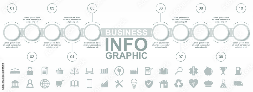 Poster Business infographic vector template with set of icons with empty copy space