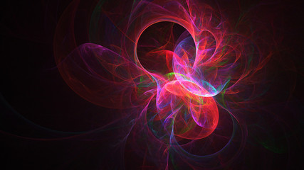 Abstract pink and red glowing shapes. Fantasy light background. Digital fractal art. 3d rendering.