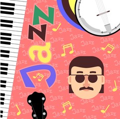 Design of posters with musicians and musical instruments for jazz festival. Colorful vector illustrations.