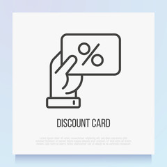 Discount card with percentage sign in hand. Loyalty program, sale, coupon. Modern vector illustration.