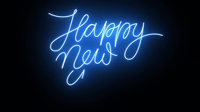 Happy New Year blue neon inscription - animation in 4K UHD 2160p