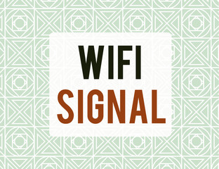 Writing note showing Wifi Signal. Business concept for provide wireless highspeed Internet and network connections Endless Geometric Outline Tiles Pattern in Line against Blue Background