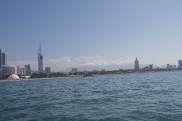 Fototapeta premium View Of Embankment Of The Georgian Resort Town Of Batumi. View From Sea. Batumi