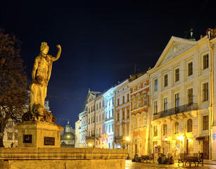 Fototapeta na wymiar Fountain of Amphitrite, sculpture created in 1793, Impressions from Lviv, Lemberg in German, Ukraine