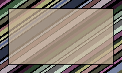 multi-colored strips of different sizes are arranged from top to bottom from left to right. middle of a transparent brown rectangle. striped background. place for text