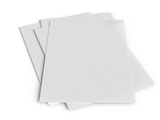 Sheets of paper isolated on white. Document template. 3d illustration