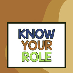 Word writing text Know Your Role. Business photo showcasing Be clear of one responsibilities in a job or situation Big white blank square background inside one thick bold black outline frame