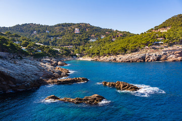 View of the cove of Sa Tuna from the bottom of the trail to the cove of Sa Tuna, Begur, Costa Brava, Catalonia, Spain