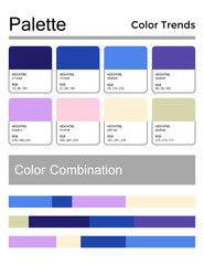 Color palette, harmonious combination, codes and names. Fashion colors for using in web, clothes, interiors and textiles
