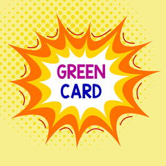 Word writing text Green Card. Business photo showcasing permit allowing a foreign national to live peranalysisently in the US Asymmetrical uneven shaped format pattern object outline multicolour