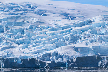 Fototapeta na wymiar Ice cracks in a glacier along the coasts of the Lemaire Channel in the Antarctic Peninsula, Antarctica