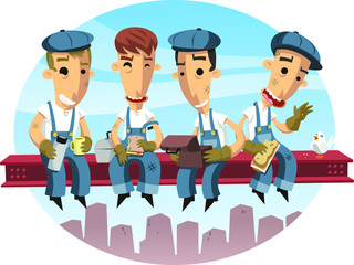 Construction workers sitting on a bean