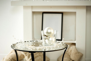 Glass table of free space for your decoration and white home interior.Free space for your decoration. 