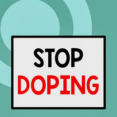 Conceptual hand writing showing Stop Doping. Concept meaning do not use use banned athletic perforanalysisce enhancing drugs Close up view big blank rectangle abstract geometrical background