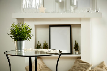 Glass table of free space for your decoration and white home interior.Free space for your decoration. 