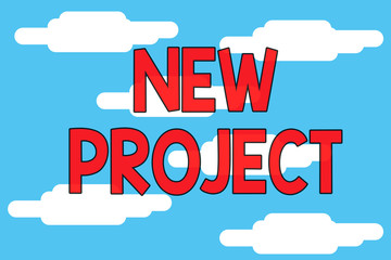 Word writing text New Project. Business photo showcasing Planned set of interrelated tasks to be executed over a time Cloudy blue sky landscape background. Seamless cloudy pattern. Abstract