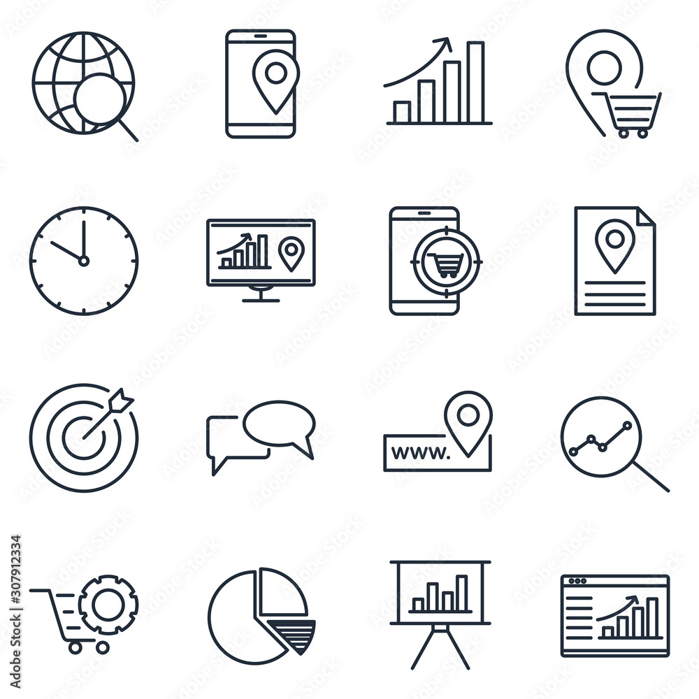 Poster Digital Marketing set icon template color editable. Marketing pack symbol vector sign isolated on white background icons vector illustration for graphic and web design.