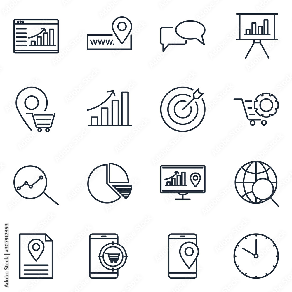 Leinwandbilder digital marketing set icon template color editable. marketing pack symbol vector sign isolated on wh