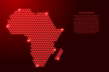 Africa mainland map from 3D red cubes isometric abstract concept, square pattern, angular geometric shape, for banner, poster. Vector illustration.