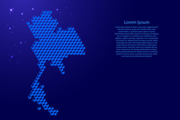 Thailand map from 3D blue cubes isometric abstract concept, square pattern, angular geometric shape, glowing stars. Vector illustration.