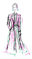 Fashion Illustration of Standing Girl