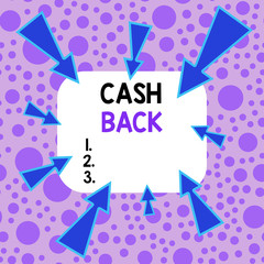 Handwriting text Cash Back. Conceptual photo denoting a form of incentive offered to buyers of certain products Asymmetrical uneven shaped format pattern object outline multicolour design
